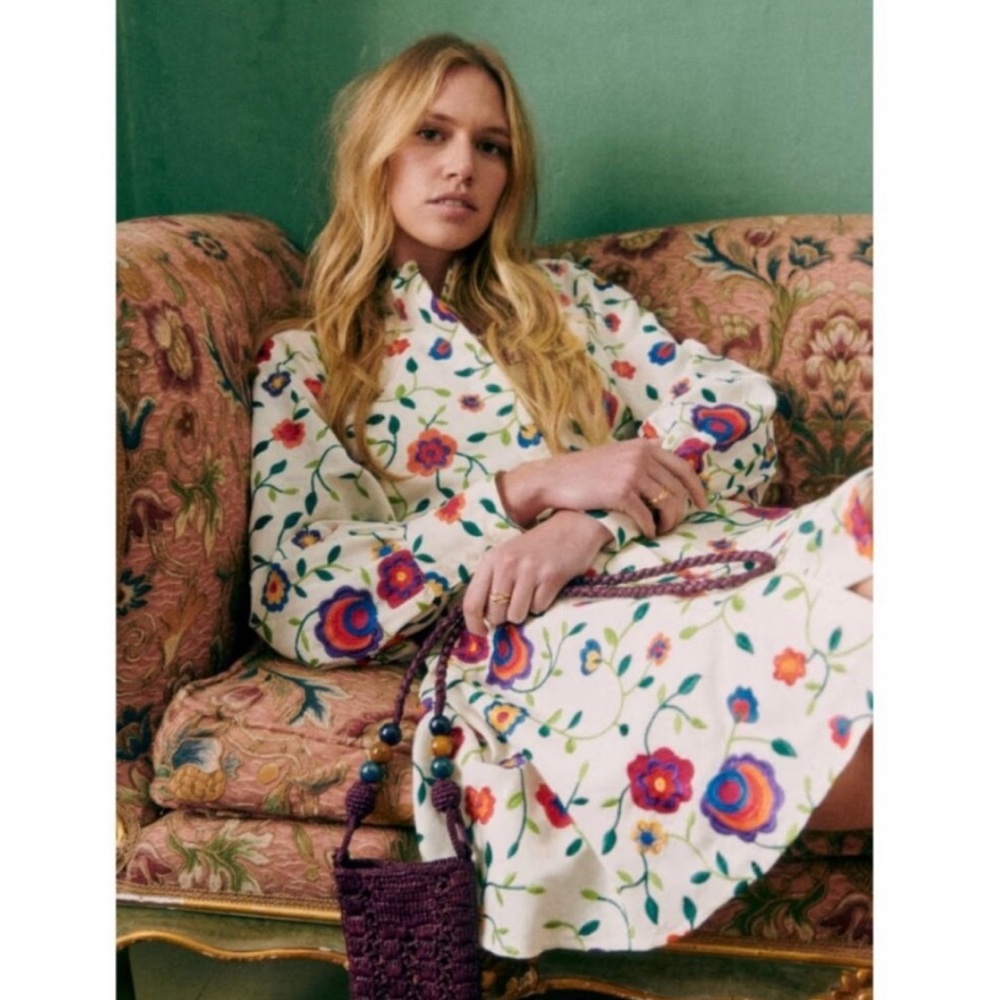 Sezane White Floral Long Sleeve Dress